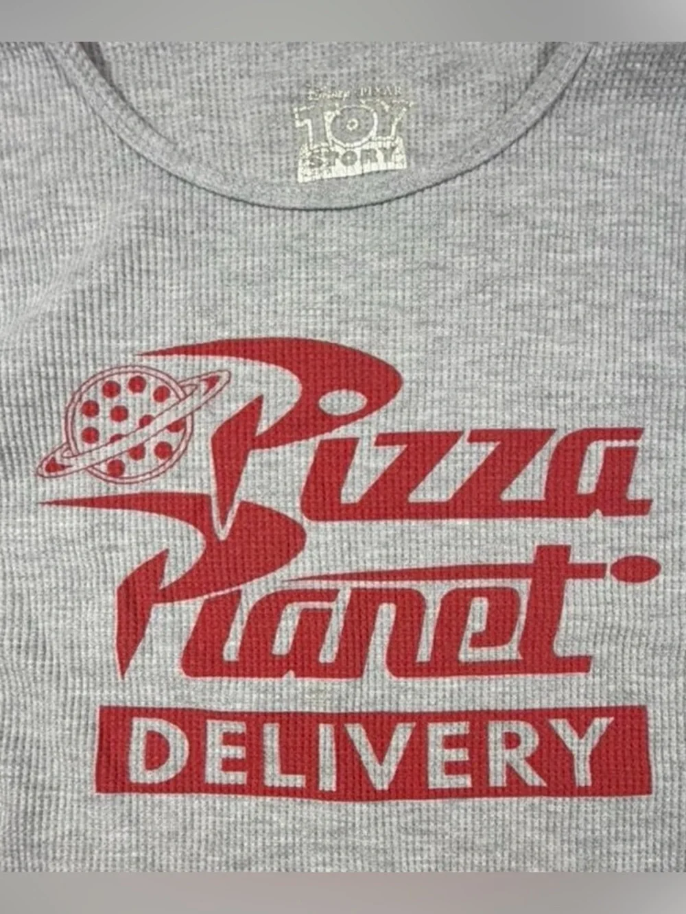 Disney Pixar Toy Story Pizza Planet Delivery Waffle Knit Crop Top XL